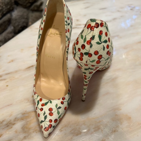 Authentic Christian Louboutin PIGALLE FOLLIES 100 pumps cherry print EU37/US6.5 - Picture 1 of 13